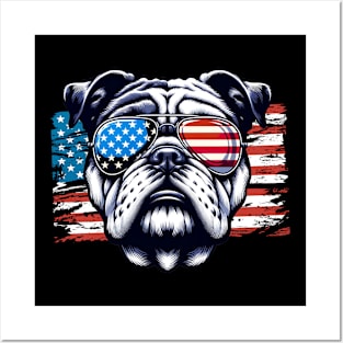 Bulldog Patriotic Sunglasess American Flag 4th of July Posters and Art